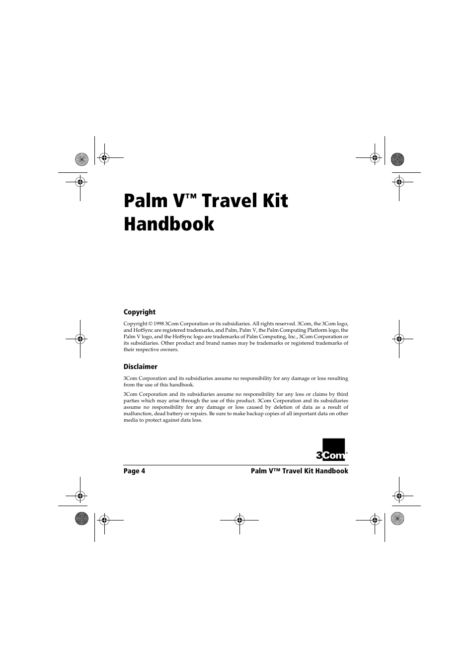 Palm v, Travel kit handbook | Palm Handbook Travel Kit User Manual | Page 4 / 56