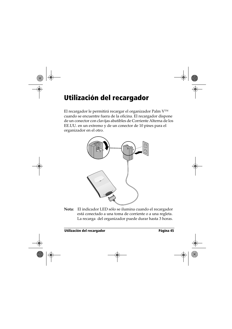 Utilización del recargador | Palm Handbook Travel Kit User Manual | Page 45 / 56