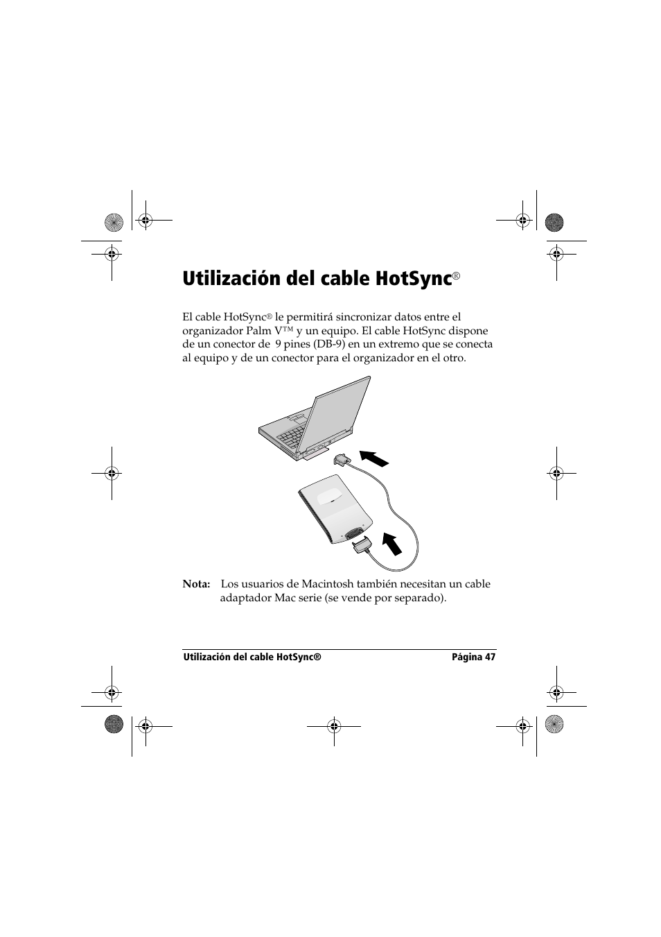 Utilización del cable hotsync | Palm Handbook Travel Kit User Manual | Page 47 / 56