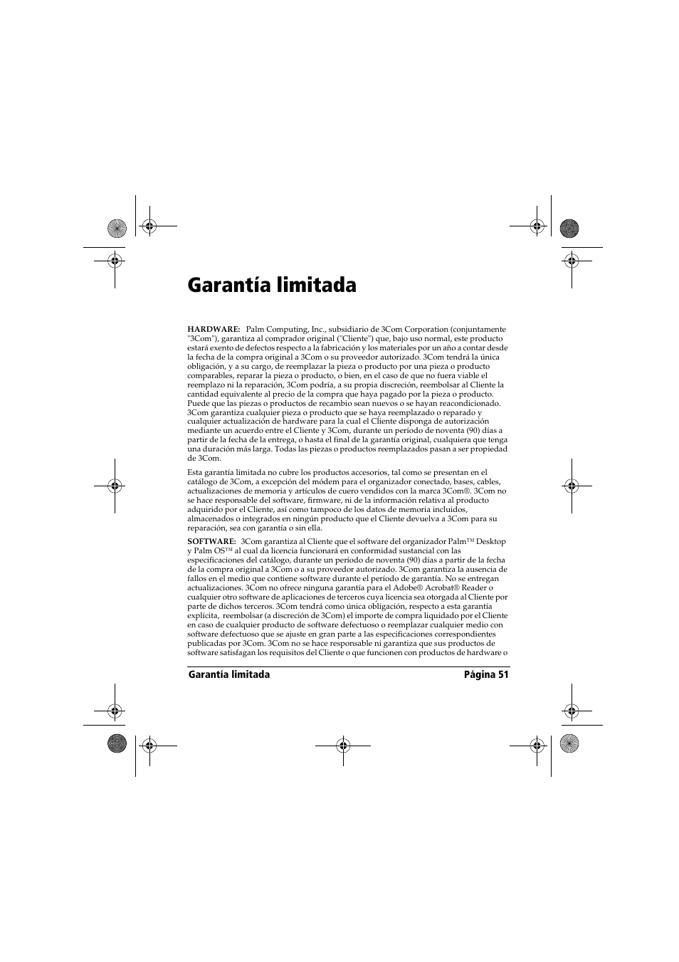 Garantía limitada | Palm Handbook Travel Kit User Manual | Page 51 / 56