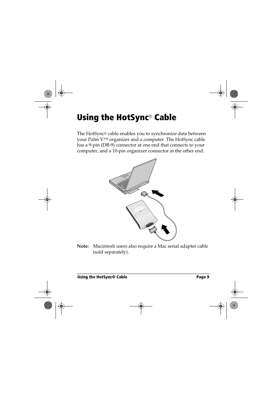 Using the hotsync, Cable | Palm Handbook Travel Kit User Manual | Page 9 / 56