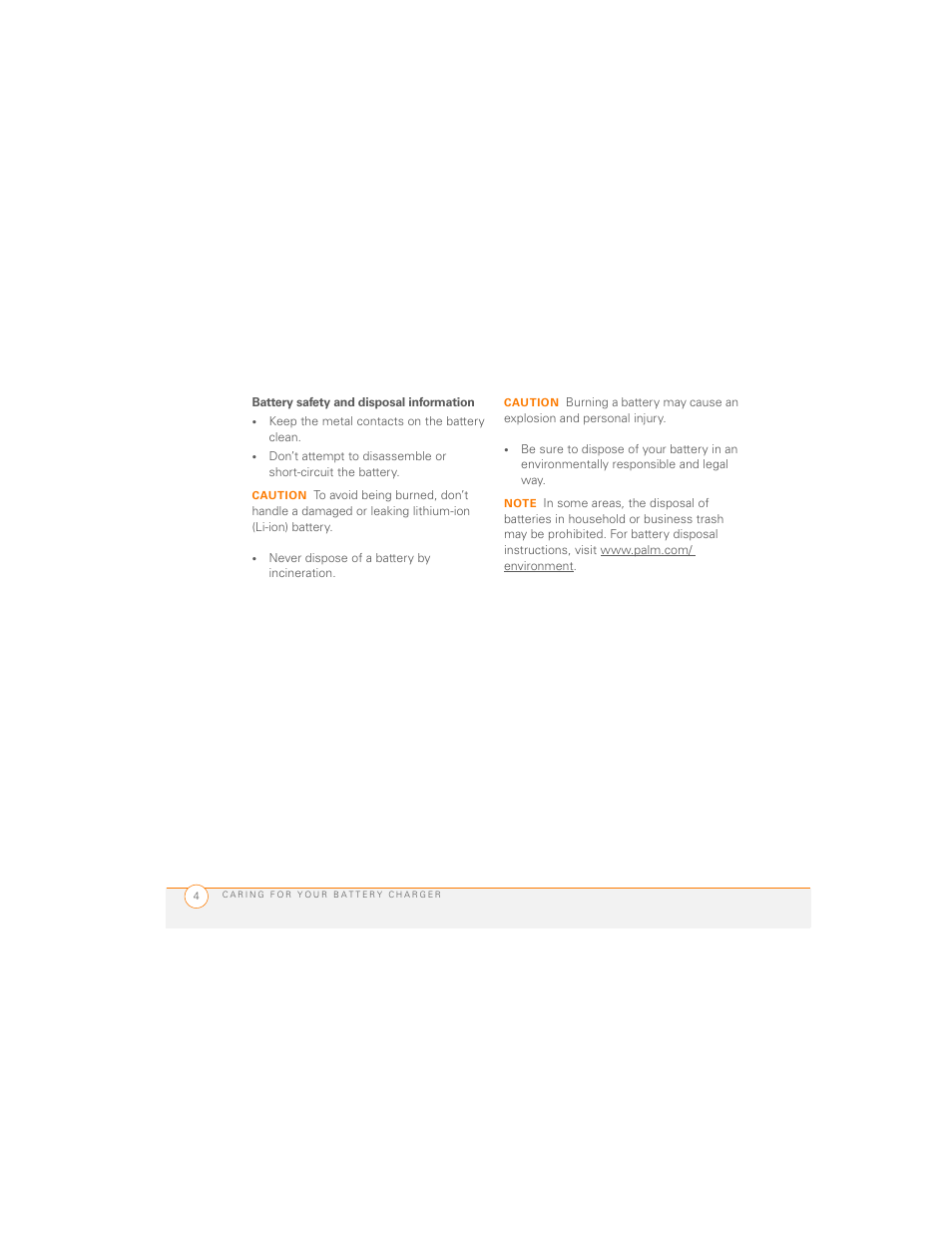 Battery safety and disposal information | Palm Treo 3293WW User Manual | Page 6 / 8
