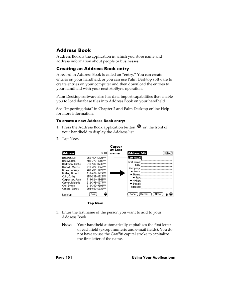 Address book, Creating an address book entry, To create a new address book entry | Palm Handhelds m100 User Manual | Page 108 / 219