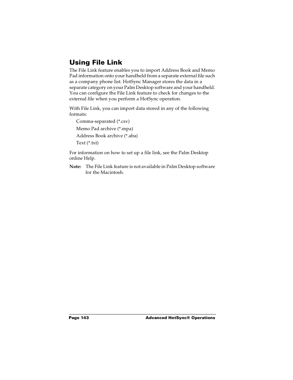 Using file link | Palm Handhelds m100 User Manual | Page 150 / 219