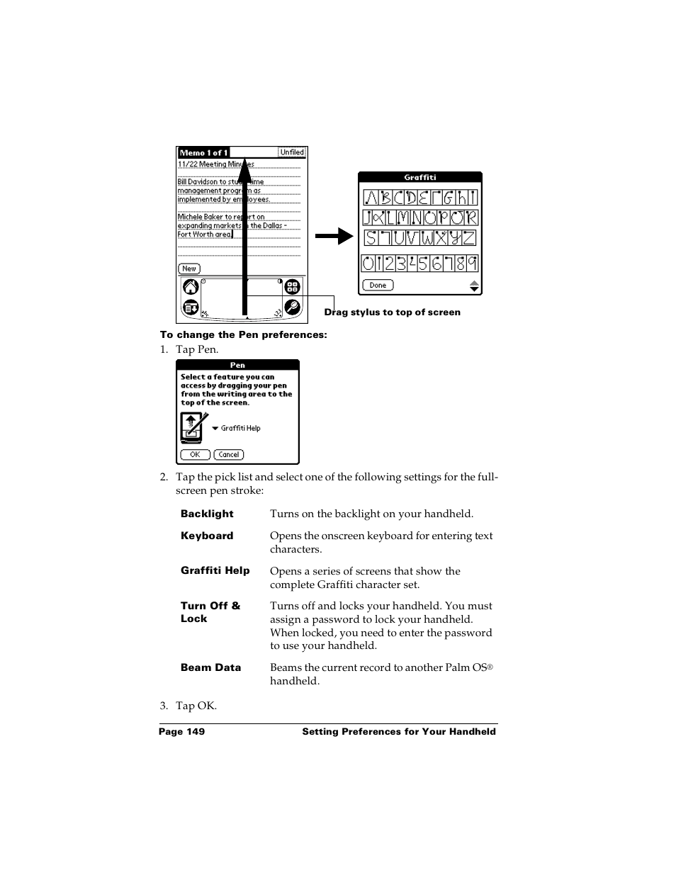 To change the pen preferences | Palm Handhelds m100 User Manual | Page 156 / 219