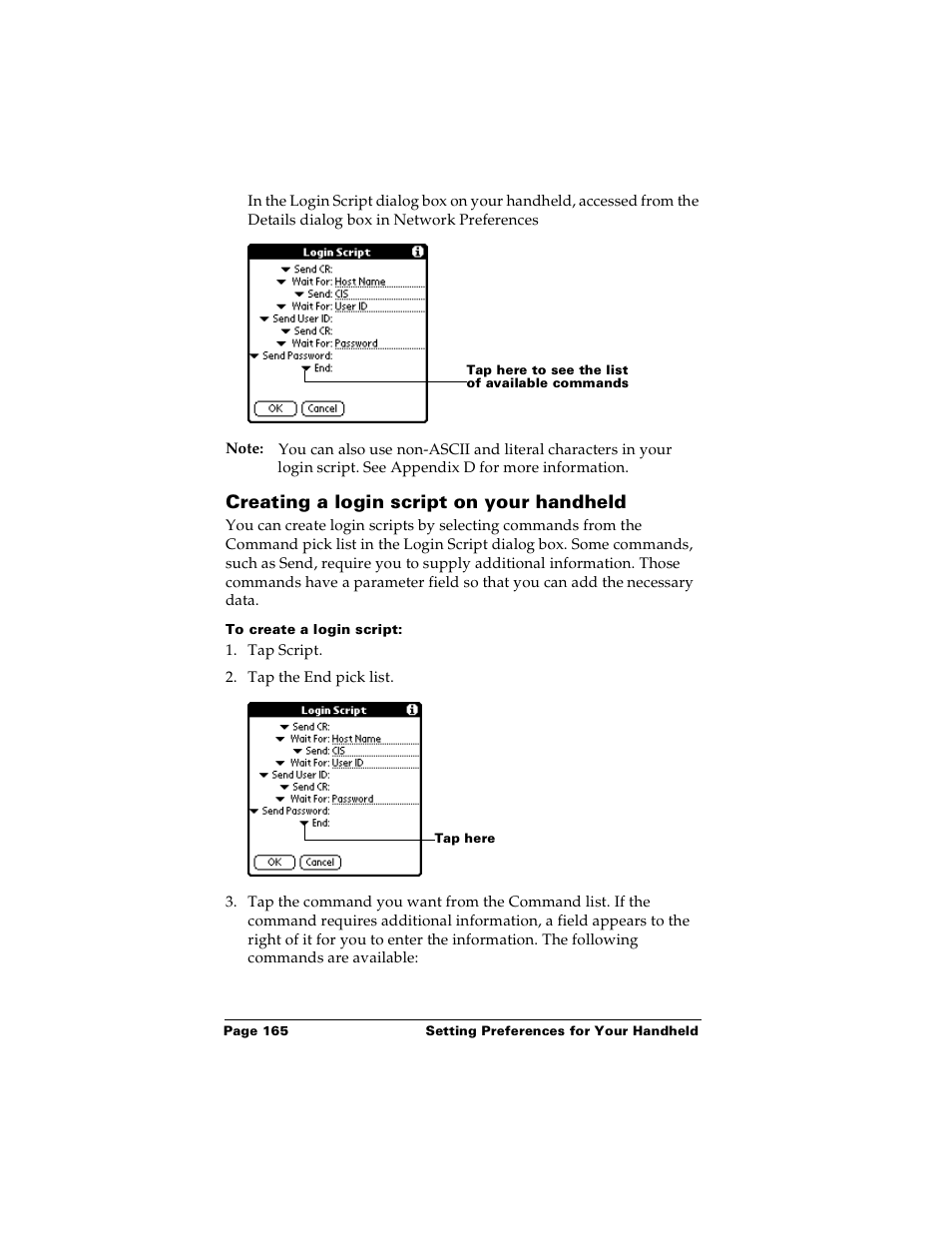 Creating a login script on your handheld, To create a login script | Palm Handhelds m100 User Manual | Page 172 / 219