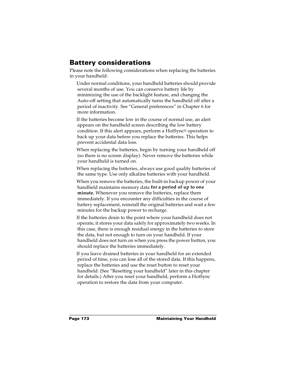 Battery considerations | Palm Handhelds m100 User Manual | Page 180 / 219