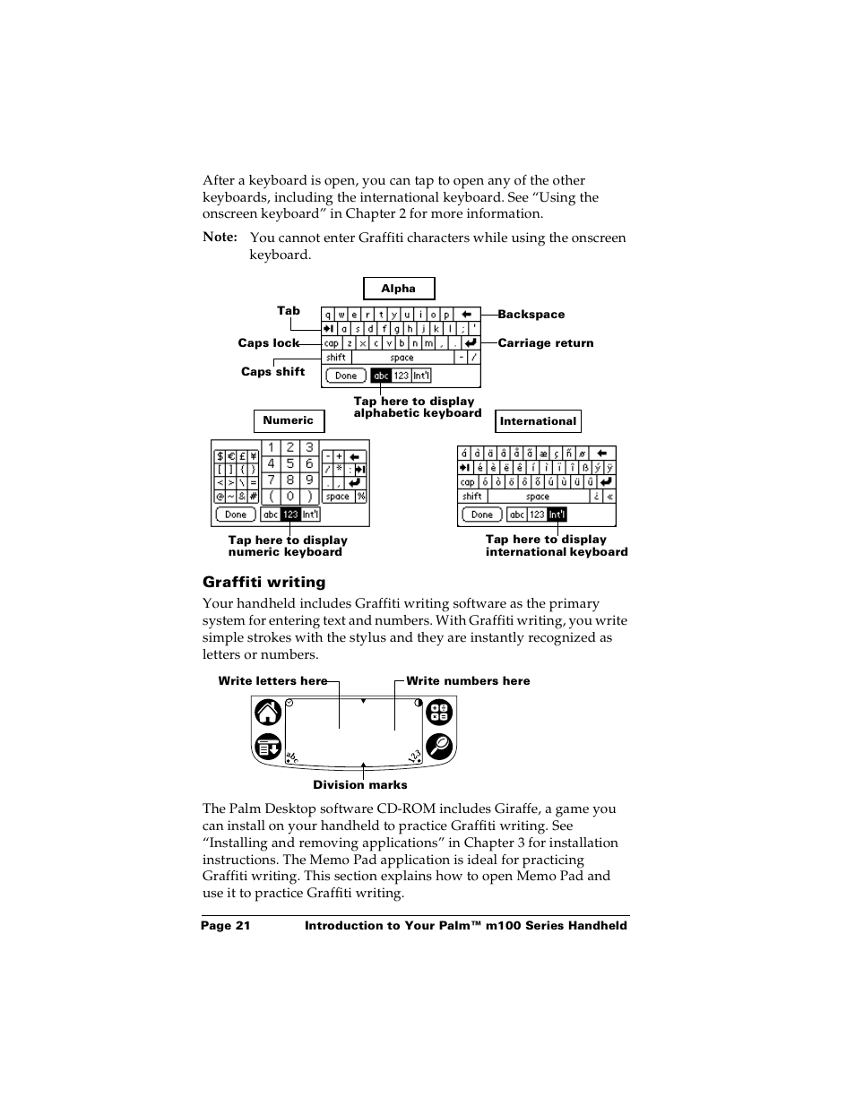 Graffiti writing | Palm Handhelds m100 User Manual | Page 28 / 219