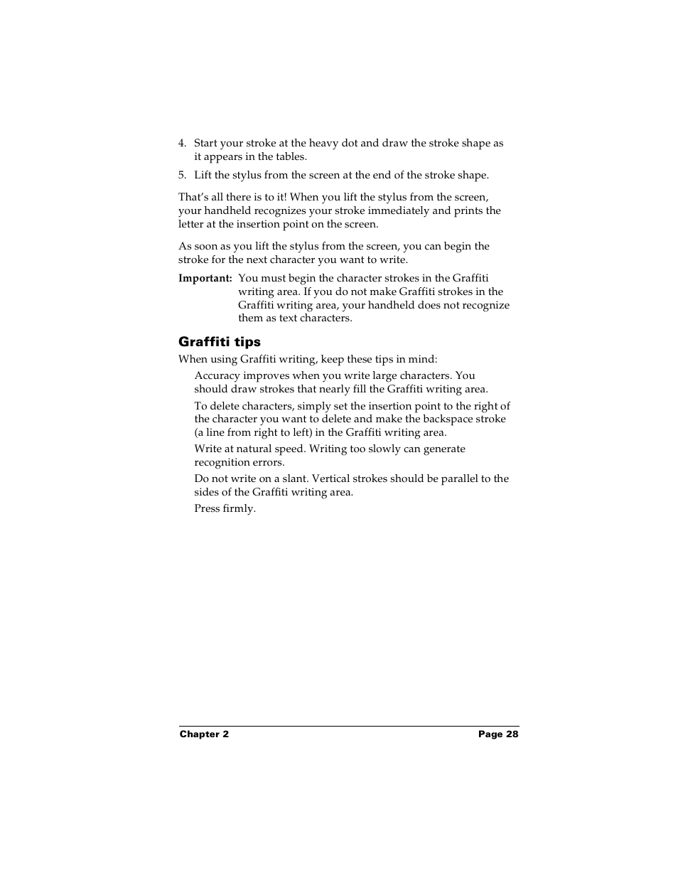 Graffiti tips | Palm Handhelds m100 User Manual | Page 35 / 219