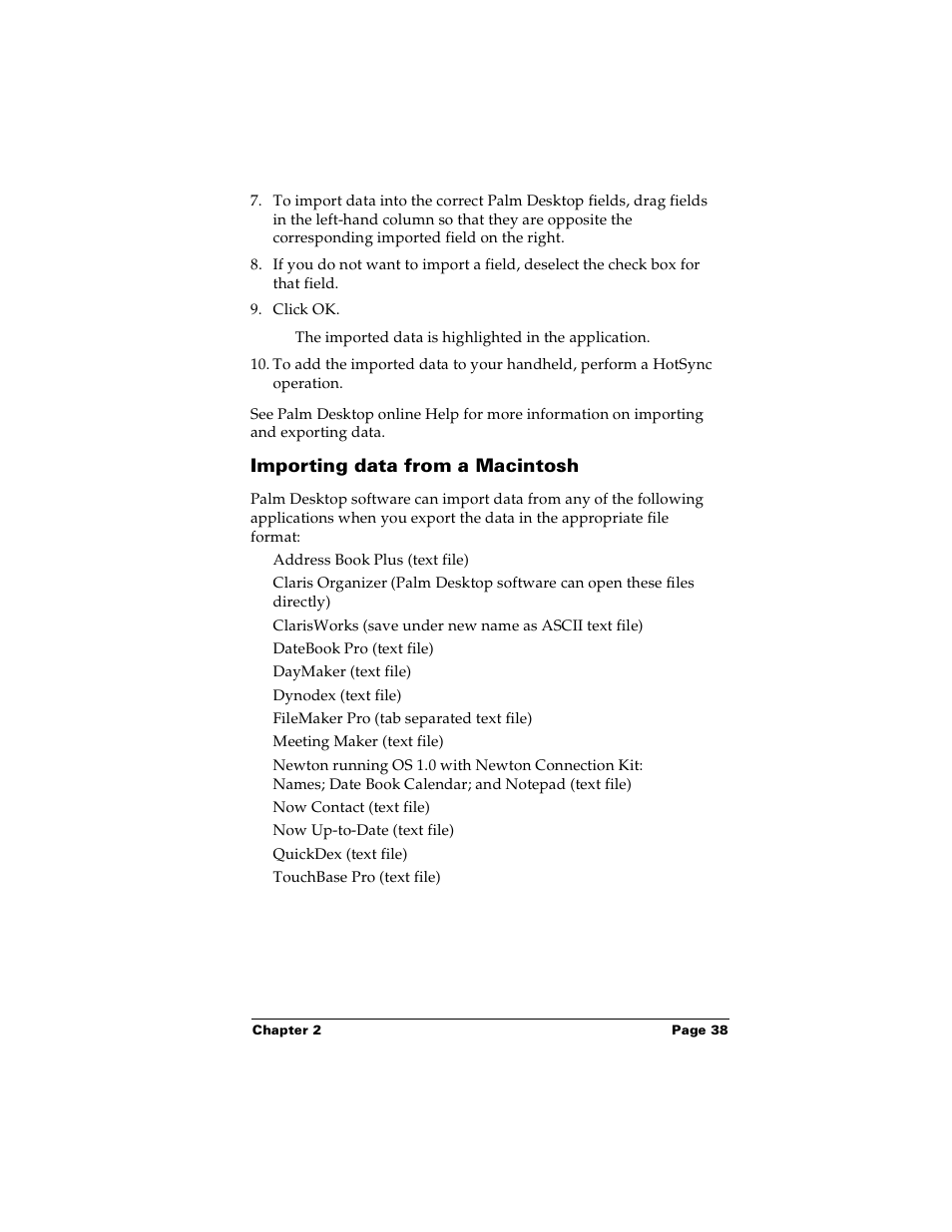 Importing data from a macintosh | Palm Handhelds m100 User Manual | Page 45 / 219