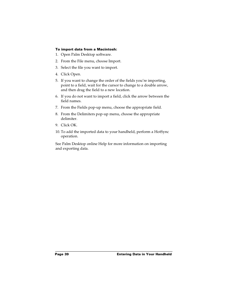 To import data from a macintosh | Palm Handhelds m100 User Manual | Page 46 / 219