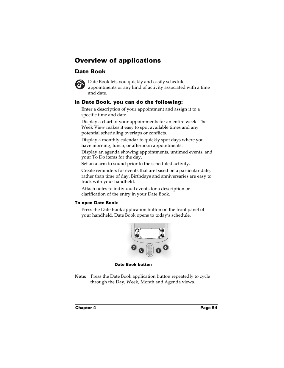 Overview of applications, Date book, In date book, you can do the following | To open date book | Palm Handhelds m100 User Manual | Page 61 / 219