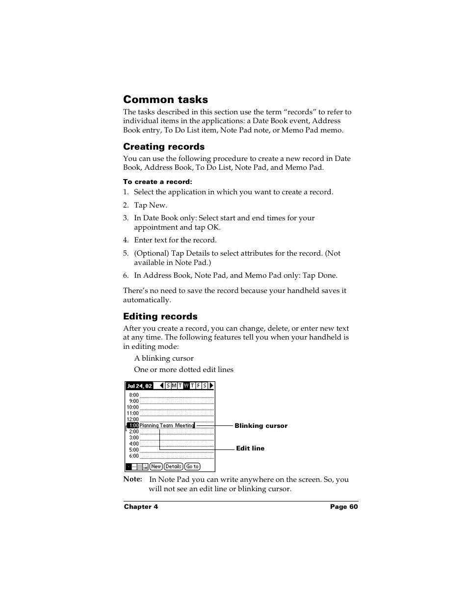 Common tasks, Creating records, To create a record | Editing records, Creating records editing records | Palm Handhelds m100 User Manual | Page 67 / 219