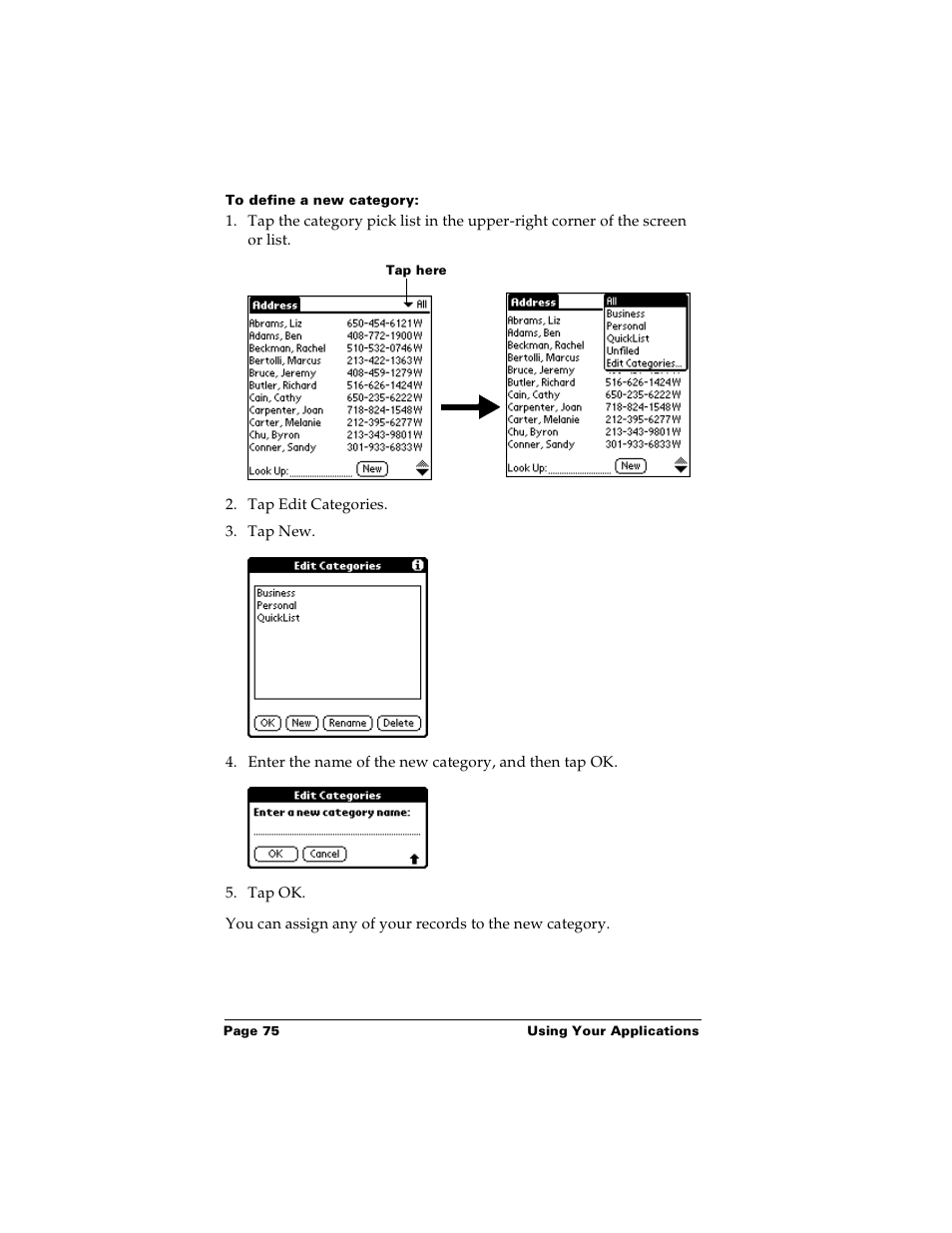 To define a new category | Palm Handhelds m100 User Manual | Page 82 / 219