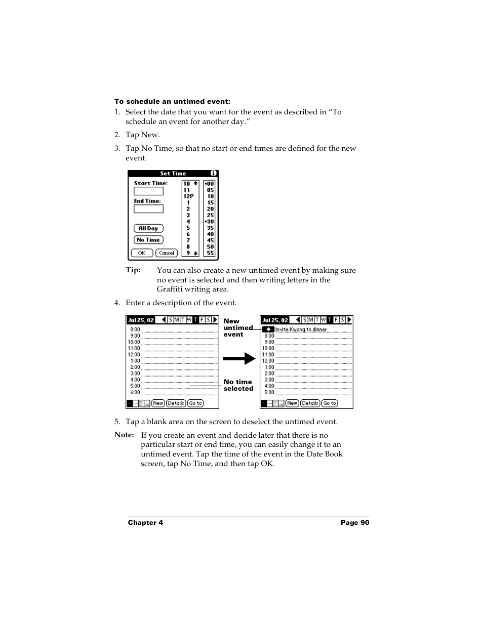 To schedule an untimed event | Palm Handhelds m100 User Manual | Page 97 / 219