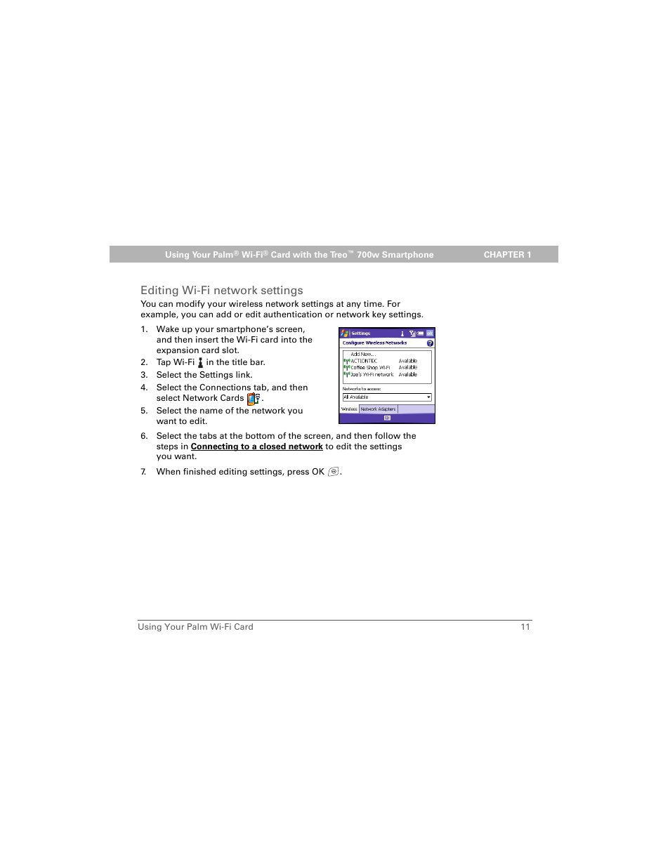 Editing wi-fi network settings | Palm Wi-Fi Card User Manual | Page 15 / 22