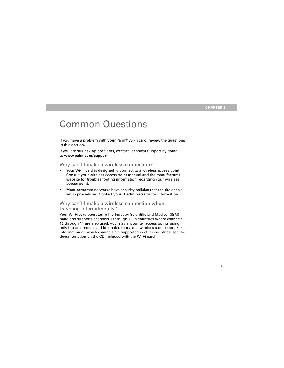 Common questions, Why can’t i make a wireless connection | Palm Wi-Fi Card User Manual | Page 17 / 22