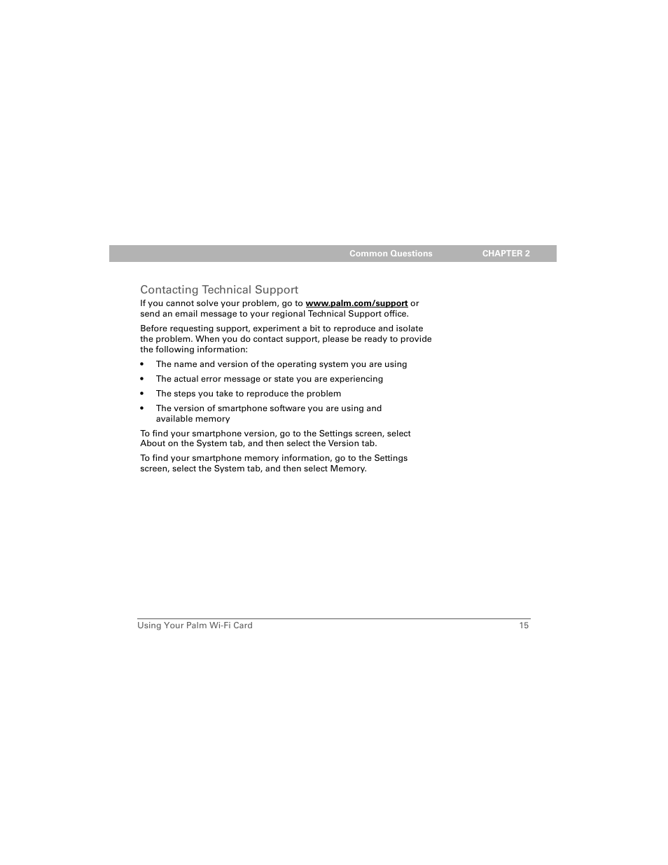 Contacting technical support | Palm Wi-Fi Card User Manual | Page 19 / 22