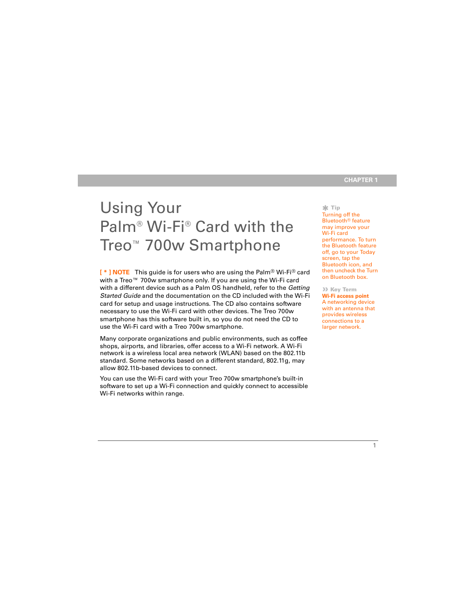 Using your palm, Wi-fi, Card with the treo | 700w smartphone | Palm Wi-Fi Card User Manual | Page 5 / 22