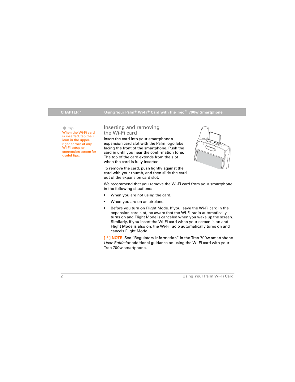 Inserting and removing the wifi card, Inserting and removing the wi-fi card | Palm Wi-Fi Card User Manual | Page 6 / 22