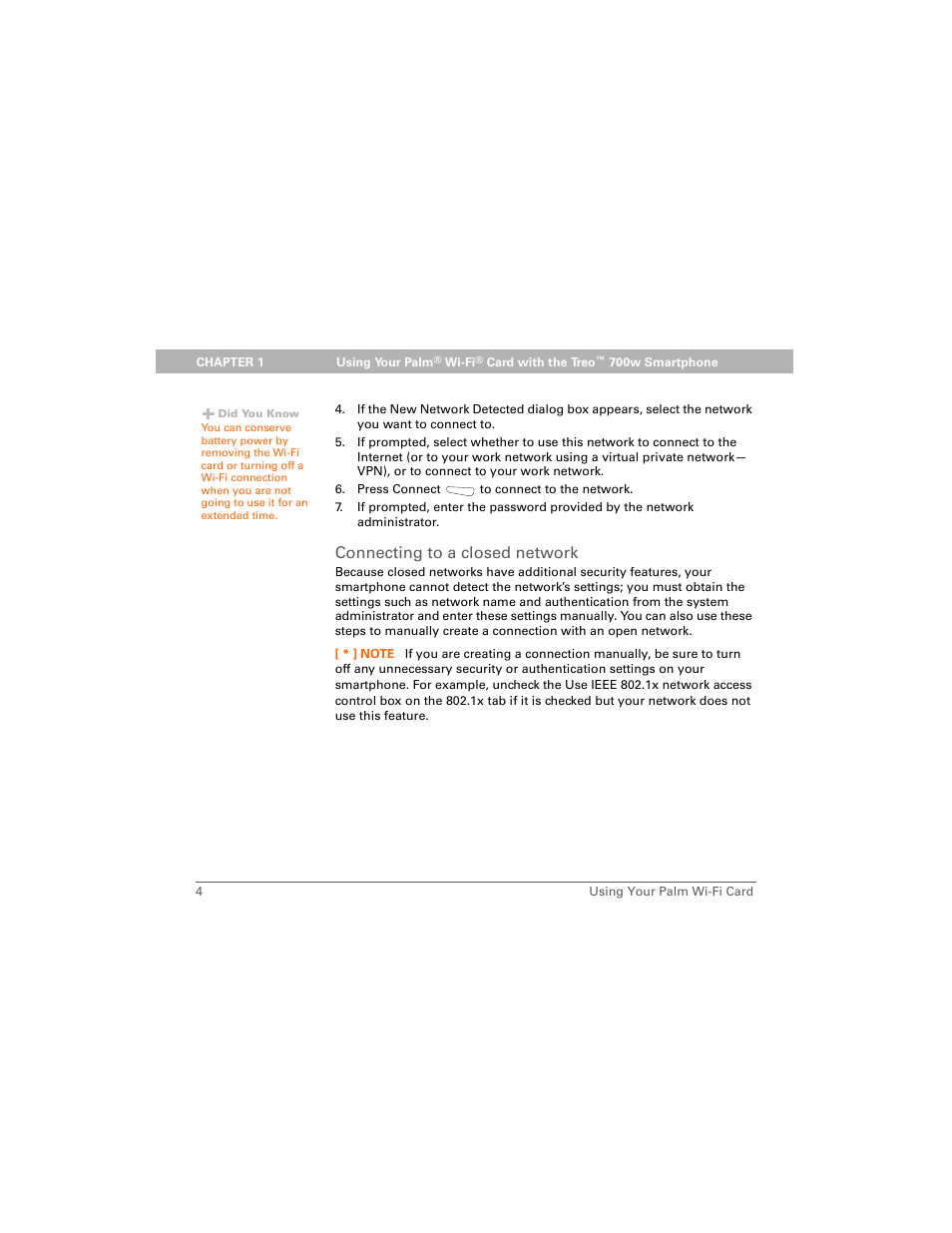 Connecting to a closed network | Palm Wi-Fi Card User Manual | Page 8 / 22