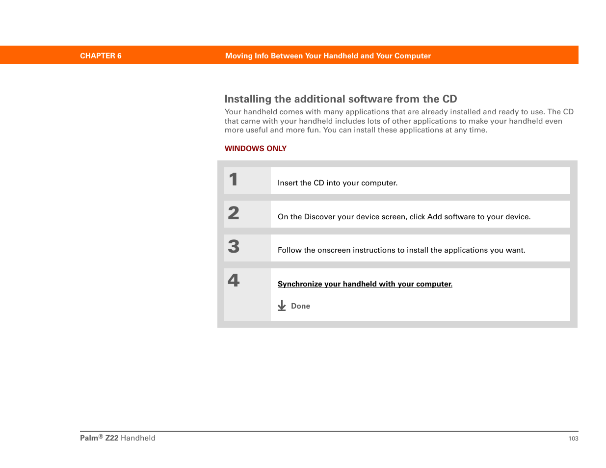 Installing the additional software from the cd | Palm Z22 User Manual | Page 117 / 343