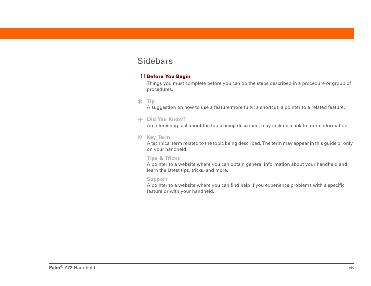 Sidebars | Palm Z22 User Manual | Page 14 / 343