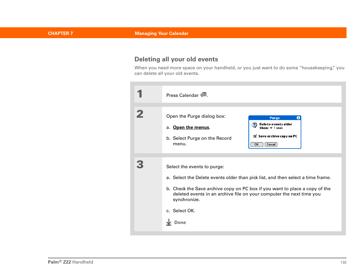 Deleting all your old events | Palm Z22 User Manual | Page 146 / 343