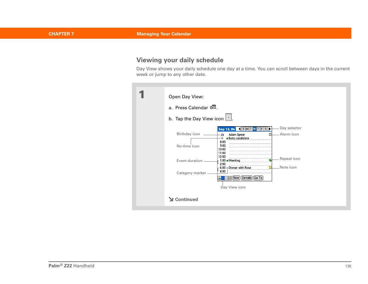 Viewing your daily schedule | Palm Z22 User Manual | Page 149 / 343