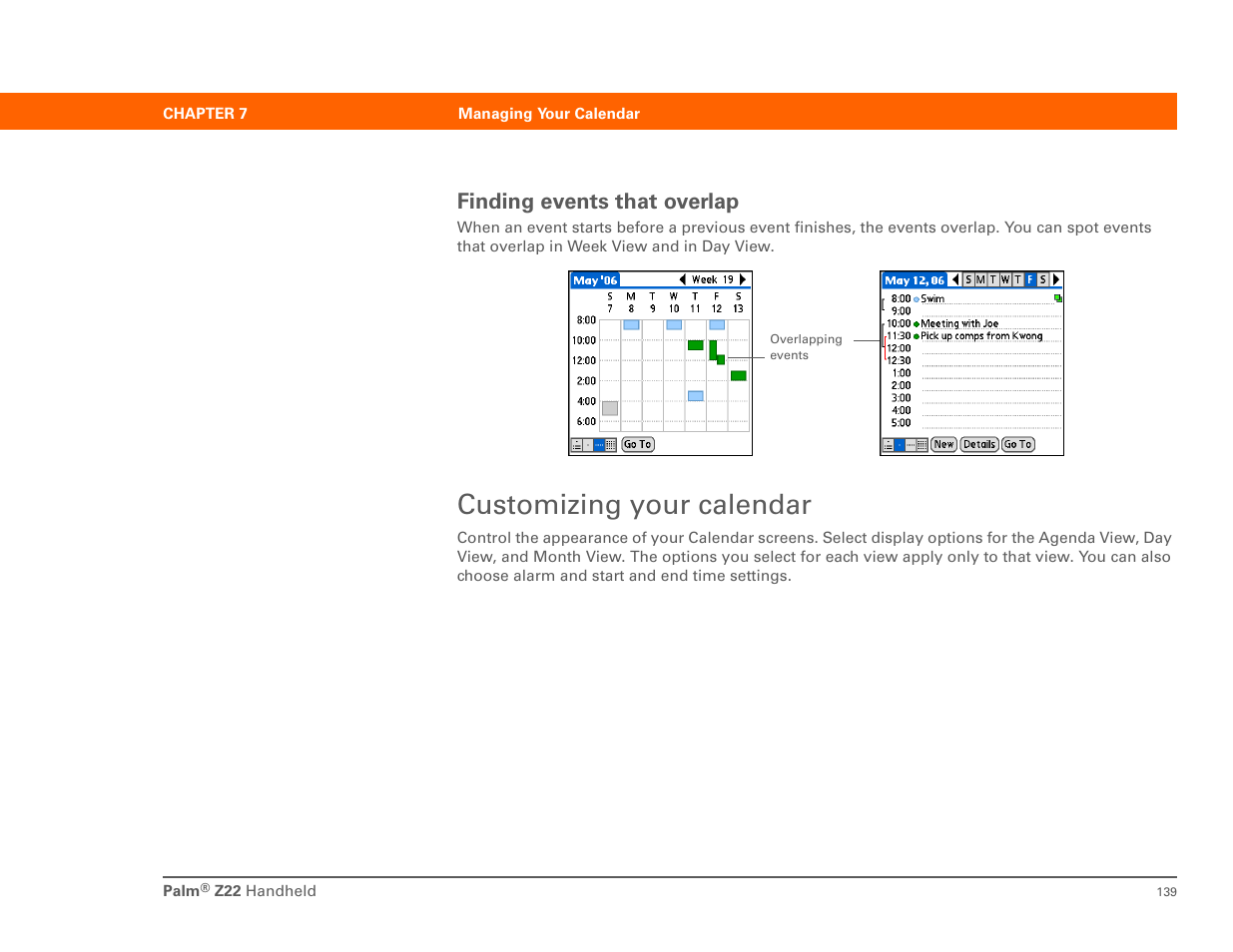 Customizing your calendar, Finding events that overlap | Palm Z22 User Manual | Page 153 / 343