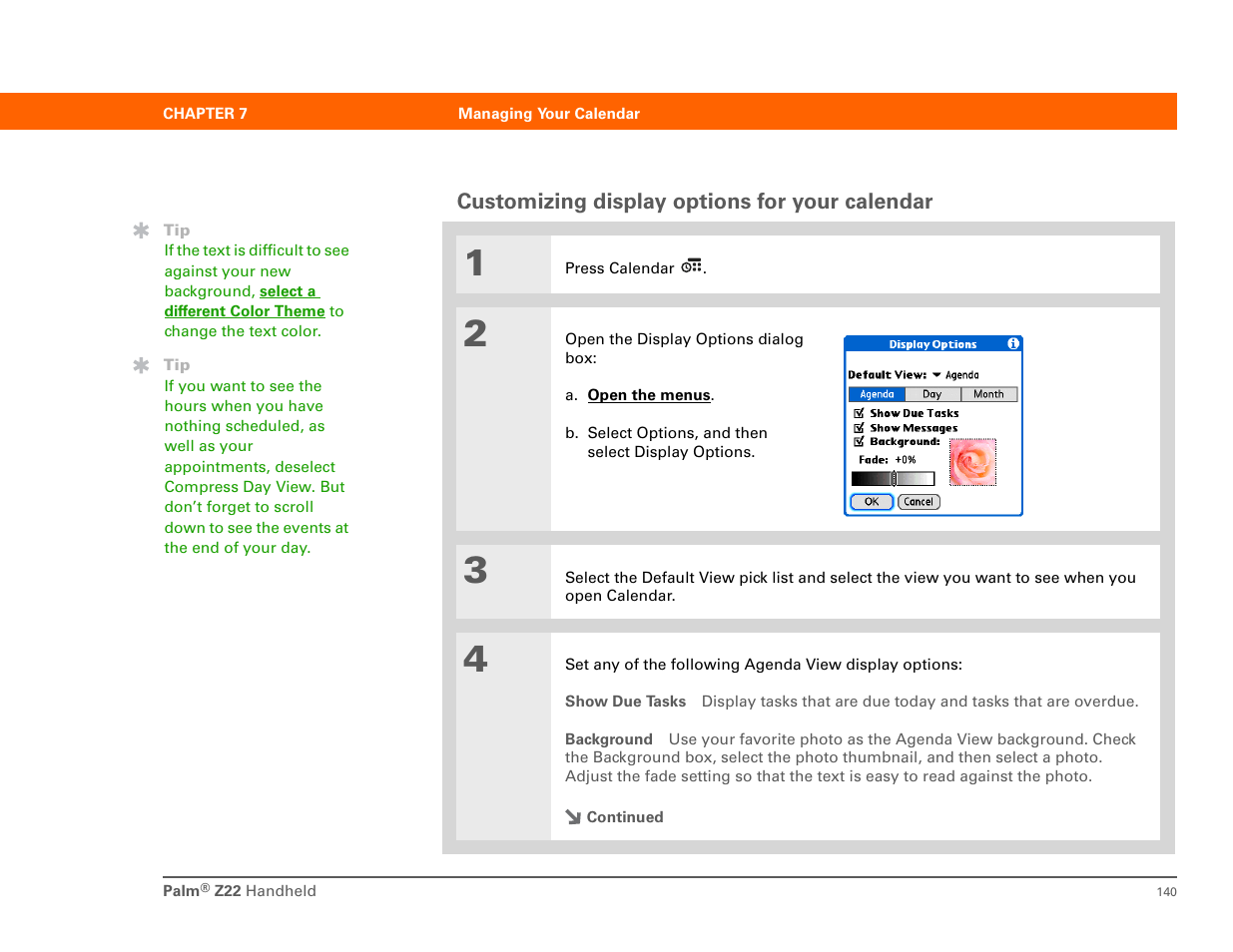 Customizing display options for your calendar | Palm Z22 User Manual | Page 154 / 343