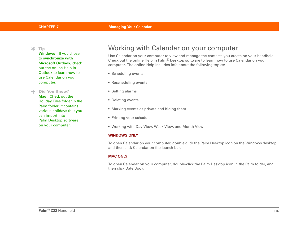 Working with calendar on your computer | Palm Z22 User Manual | Page 159 / 343