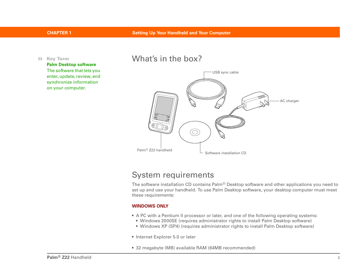 What’s in the box, System requirements, What’s in the box? system requirements | Palm Z22 User Manual | Page 16 / 343