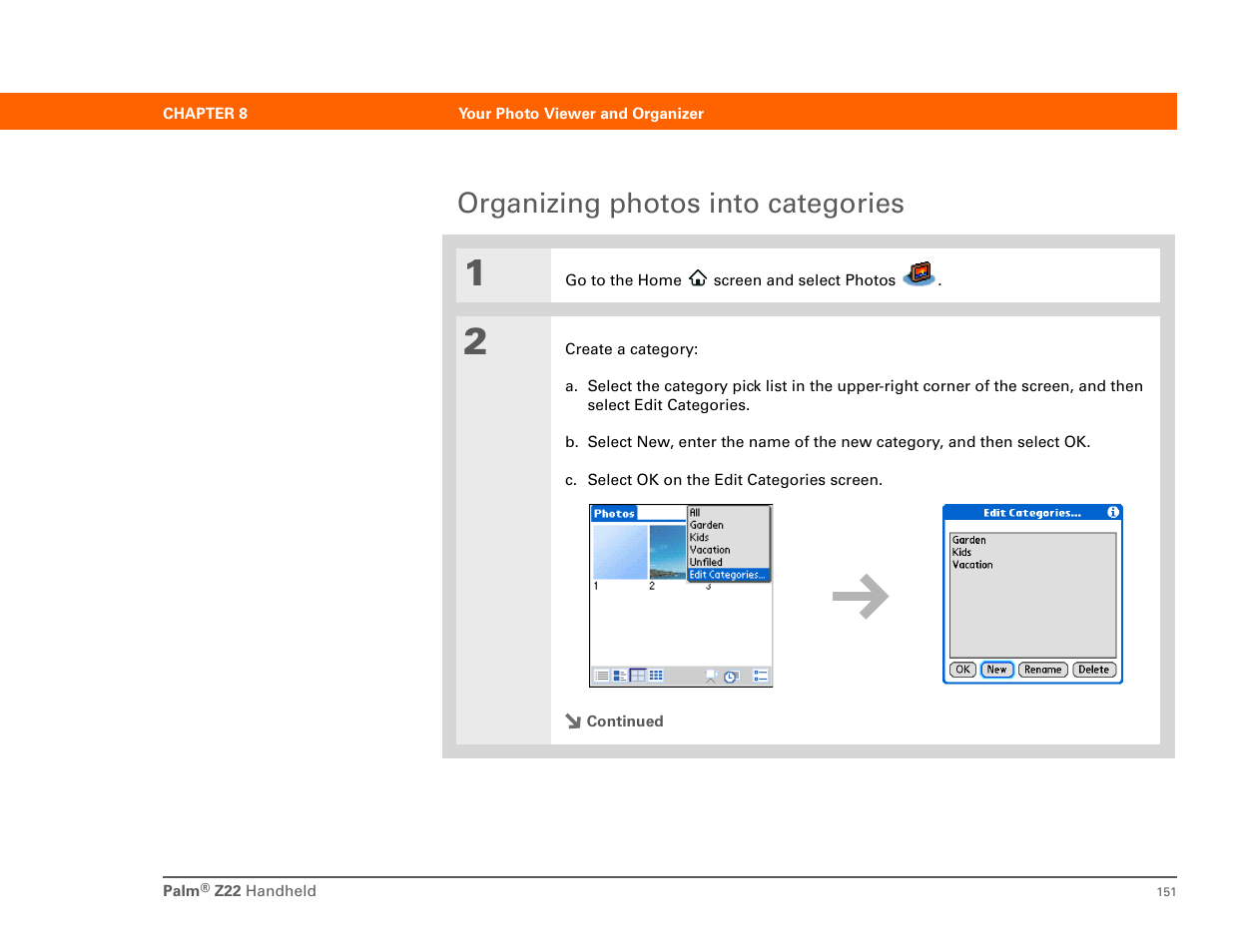 Organizing photos into categories | Palm Z22 User Manual | Page 165 / 343