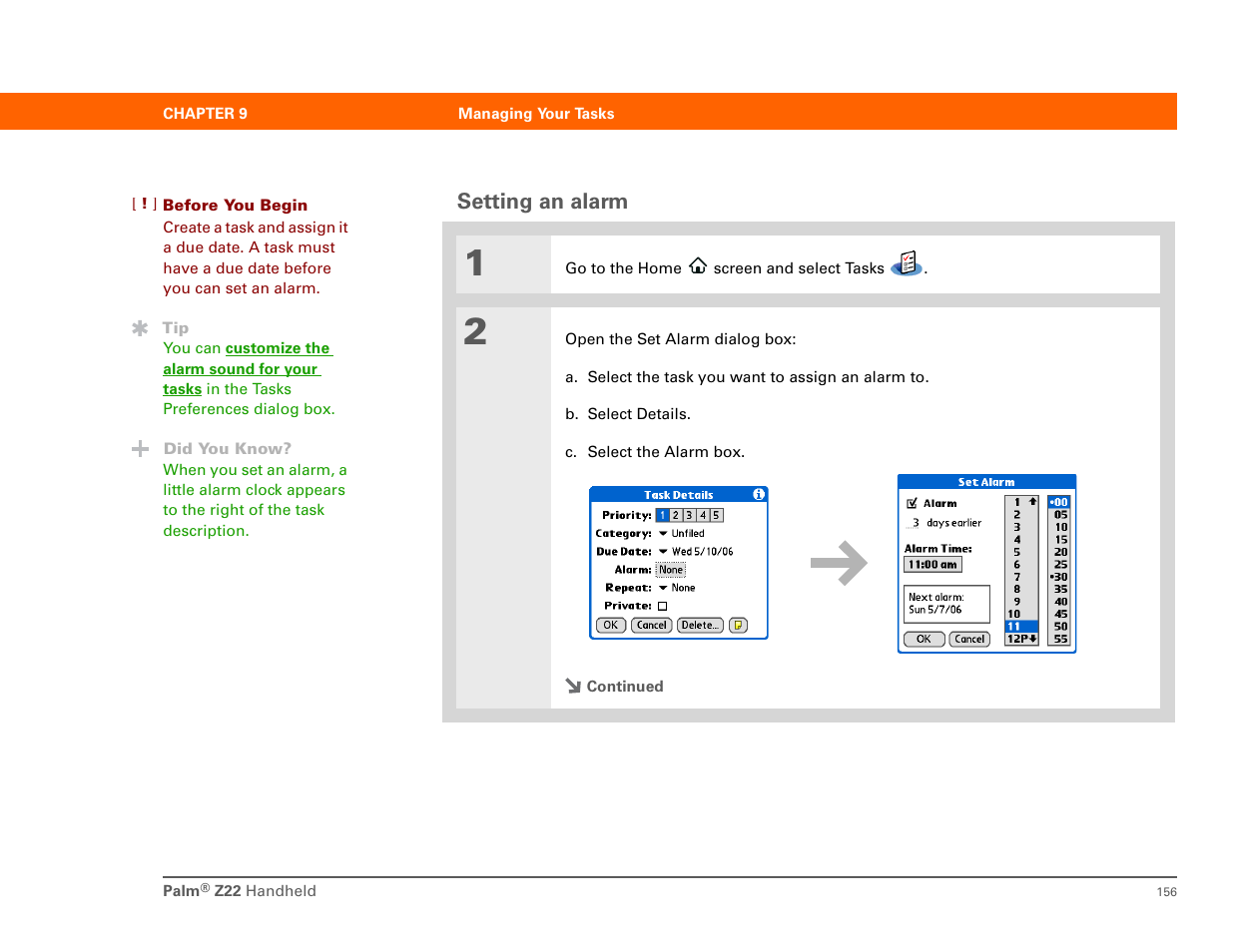 Setting an alarm | Palm Z22 User Manual | Page 170 / 343