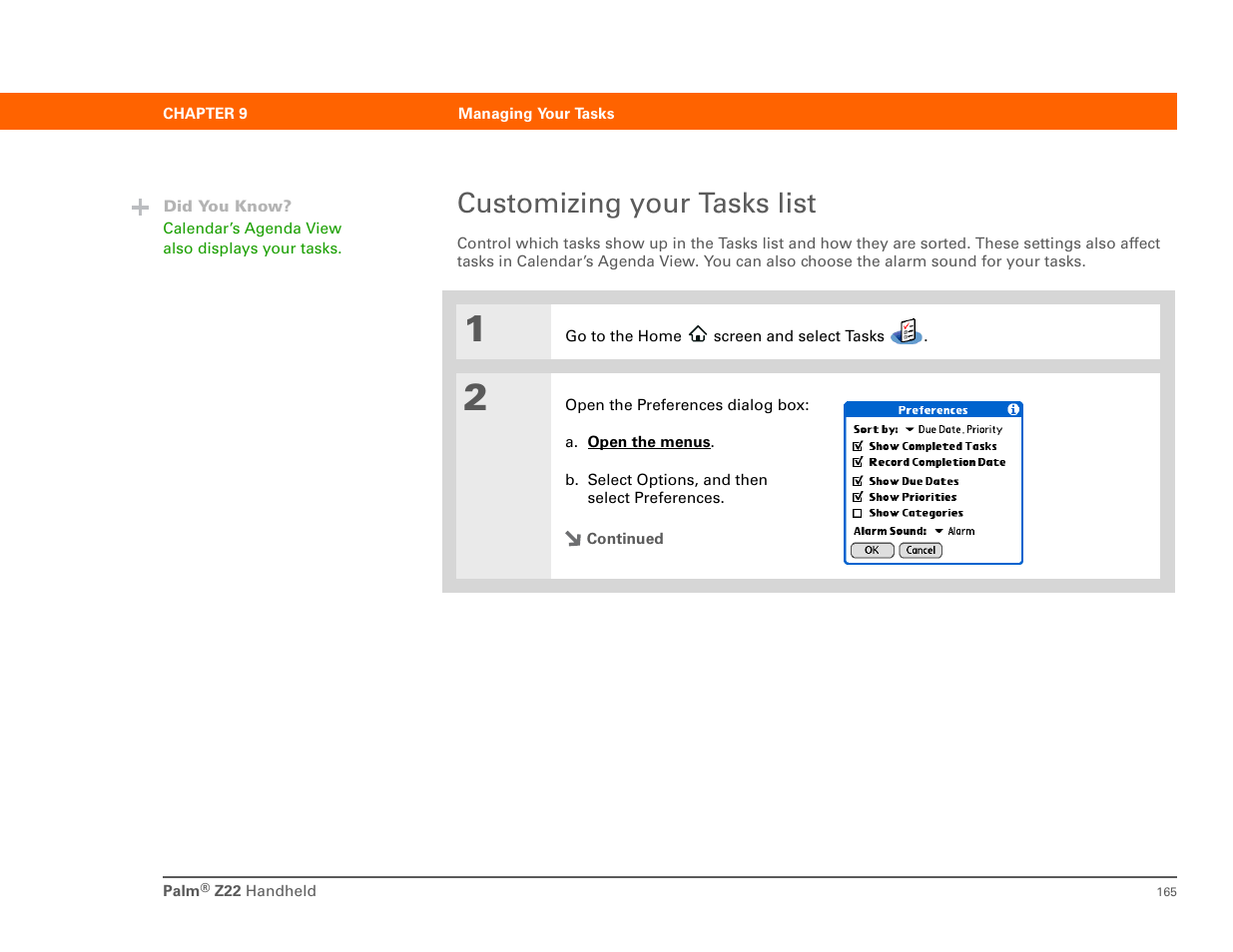 Customizing your tasks list | Palm Z22 User Manual | Page 179 / 343