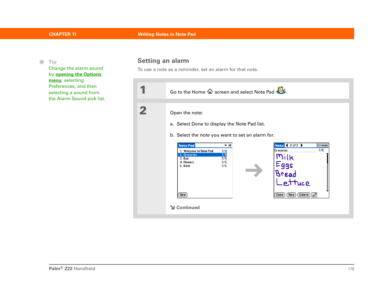 Setting an alarm | Palm Z22 User Manual | Page 193 / 343