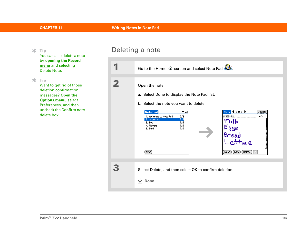 Deleting a note | Palm Z22 User Manual | Page 196 / 343