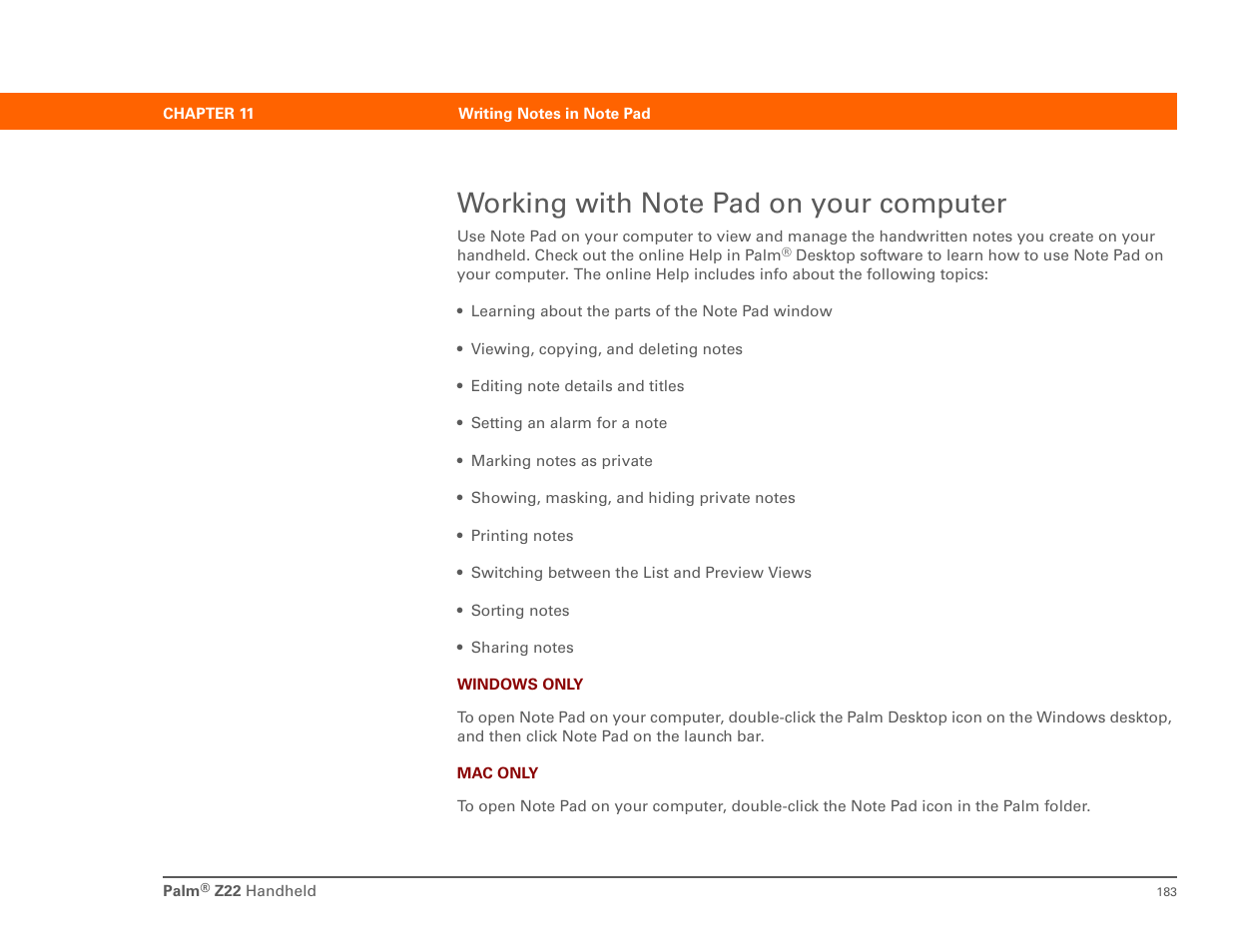 Working with note pad on your computer | Palm Z22 User Manual | Page 197 / 343