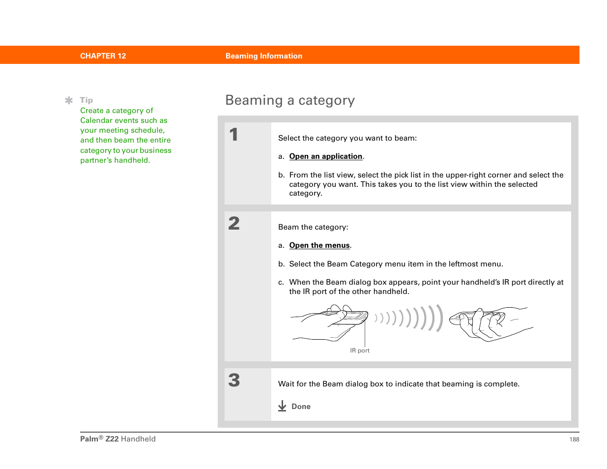 Beaming a category | Palm Z22 User Manual | Page 202 / 343