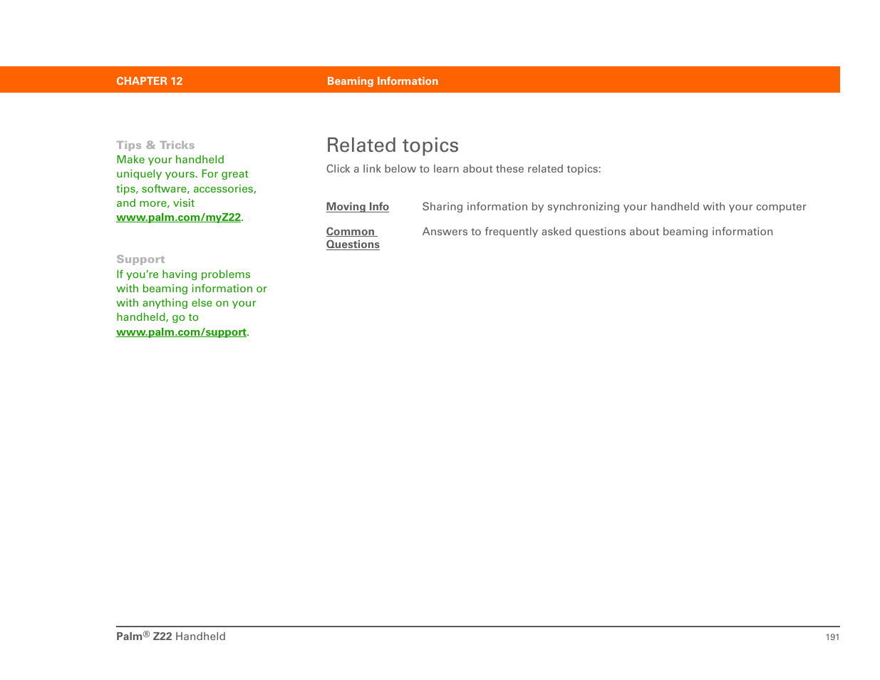 Related topics | Palm Z22 User Manual | Page 205 / 343