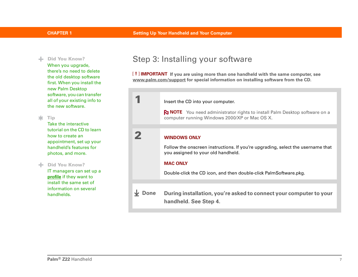 Step 3: installing your software | Palm Z22 User Manual | Page 21 / 343