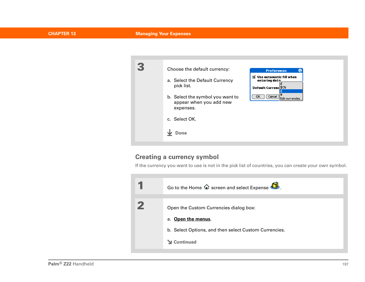 Creating a currency symbol | Palm Z22 User Manual | Page 211 / 343