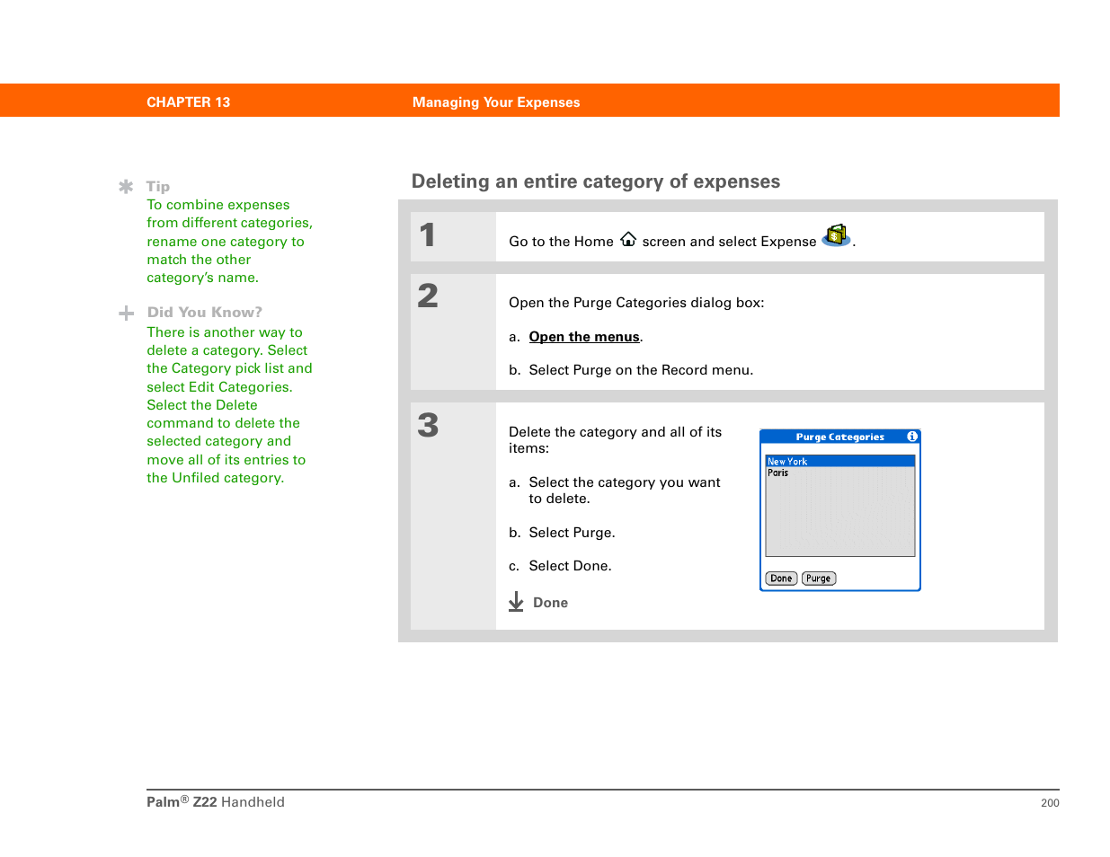 Deleting an entire category of expenses | Palm Z22 User Manual | Page 214 / 343