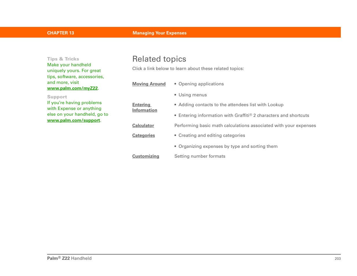 Related topics | Palm Z22 User Manual | Page 217 / 343