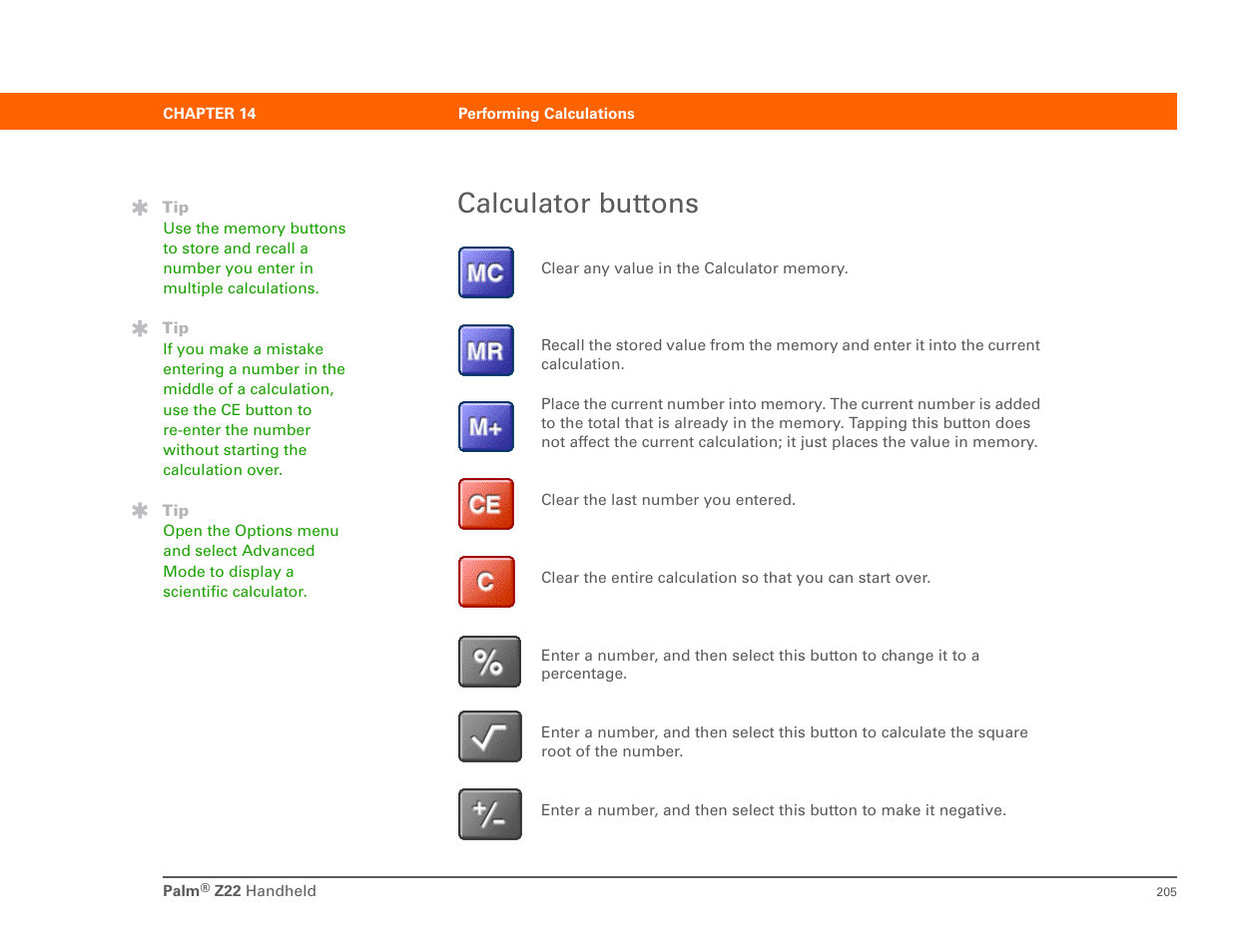 Calculator buttons | Palm Z22 User Manual | Page 219 / 343