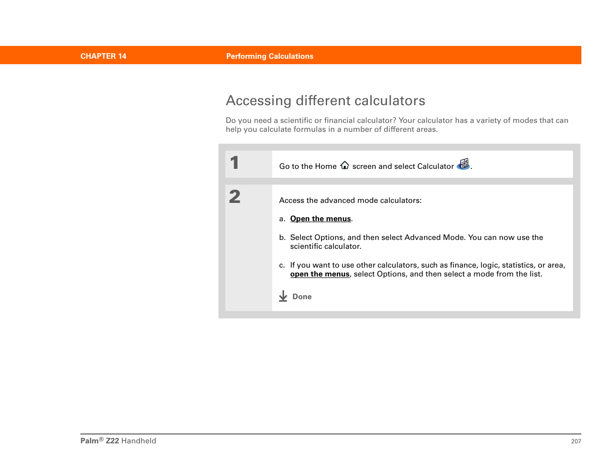 Accessing different calculators | Palm Z22 User Manual | Page 221 / 343