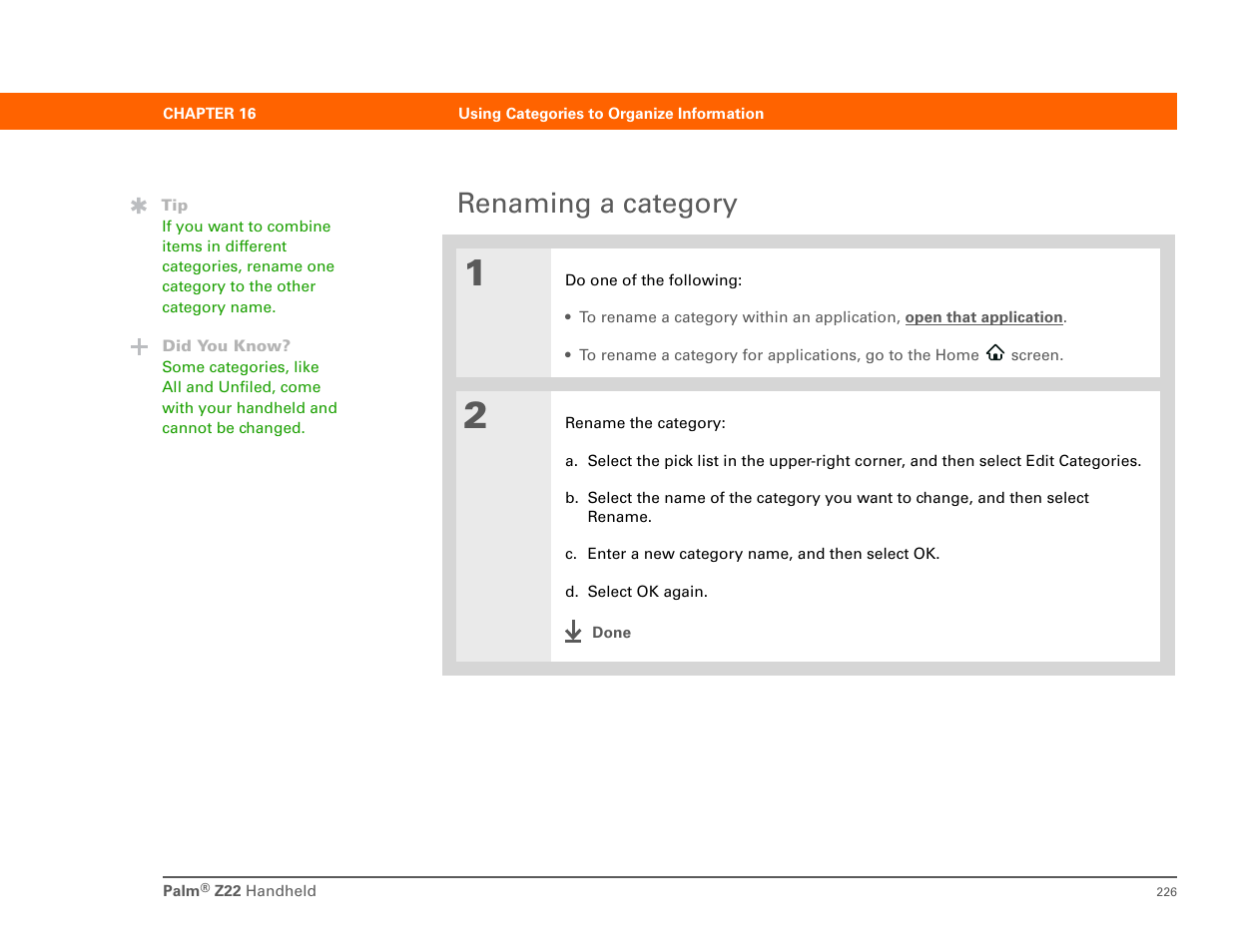 Renaming a category | Palm Z22 User Manual | Page 240 / 343