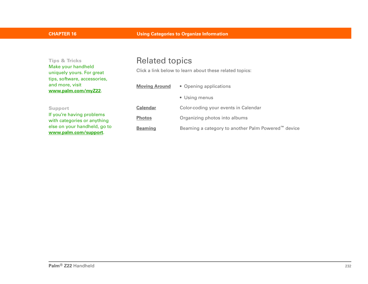 Related topics | Palm Z22 User Manual | Page 246 / 343