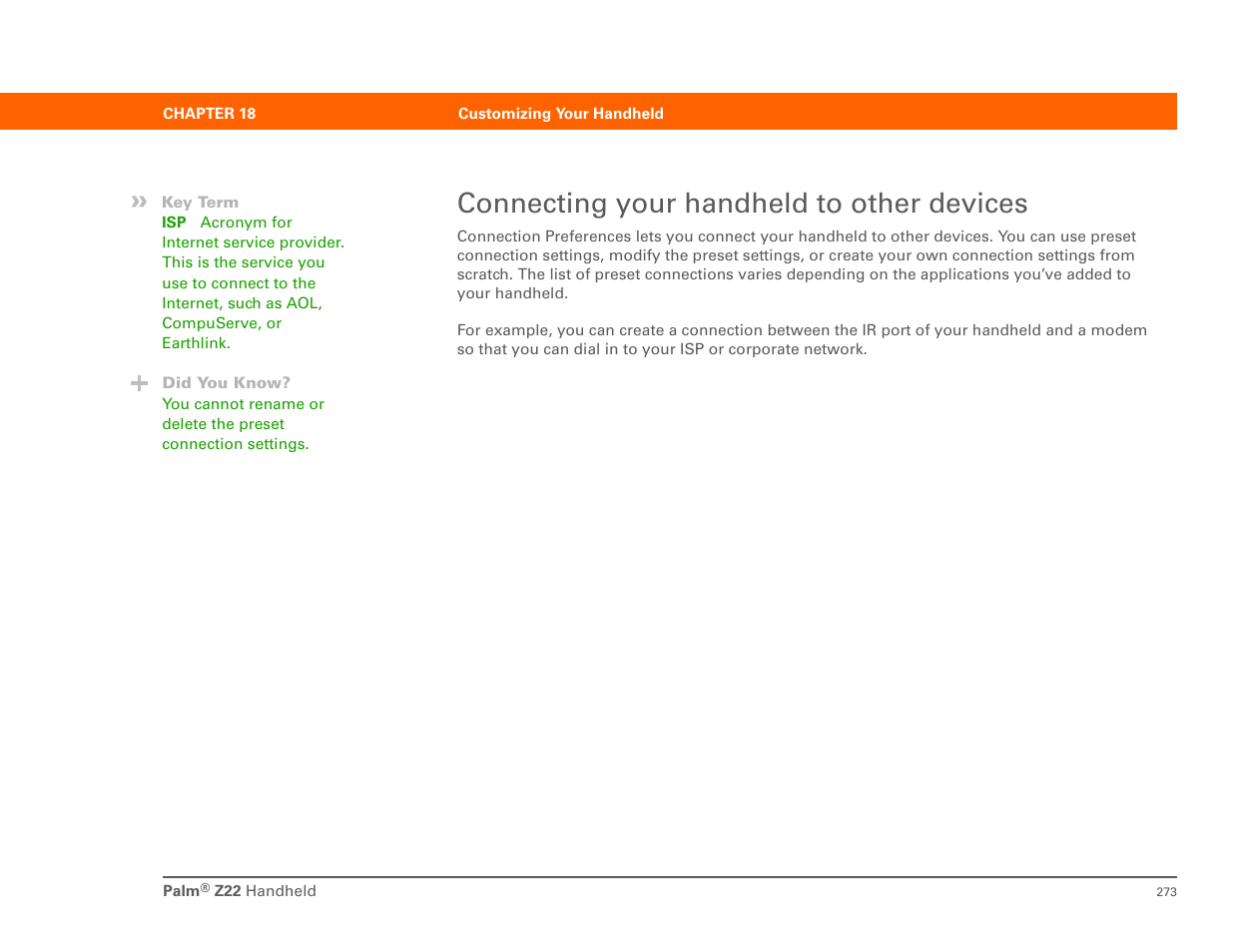 Connecting your handheld to other devices | Palm Z22 User Manual | Page 287 / 343